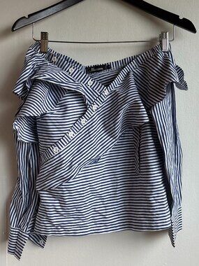 Y2K Fashion Blue Striped Off Shoulder Ruffle Top S